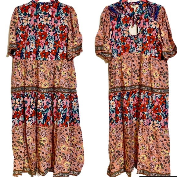 NWT Umgee Boutique Boho Berry Pink Hippy Floral Print Dress Plus XL-2X - Picture 3 of 9